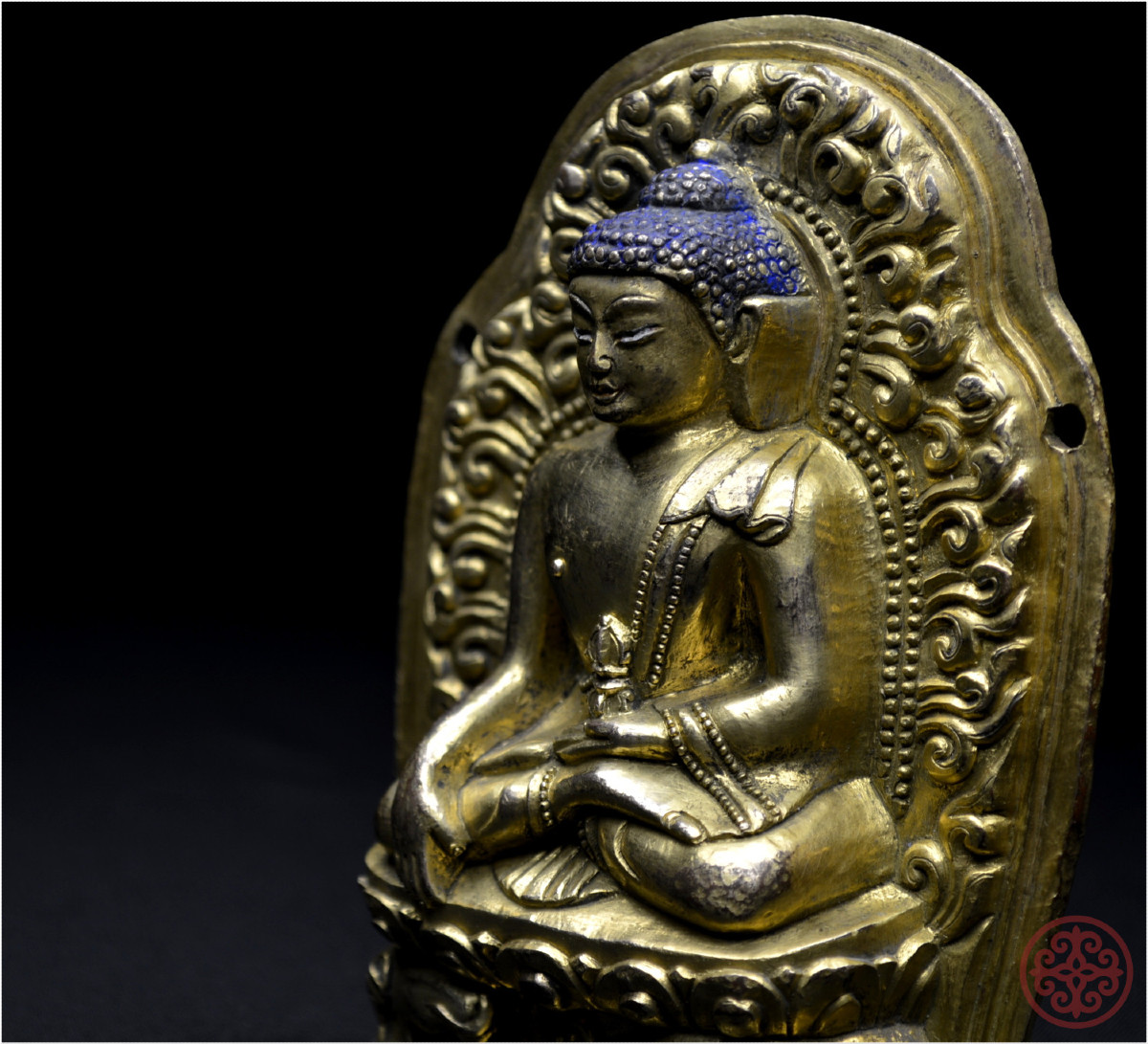Tibet, 18th Century, Representation Of The Buddha Of The Pure Land, Gilded Polychrome Bronze-photo-4