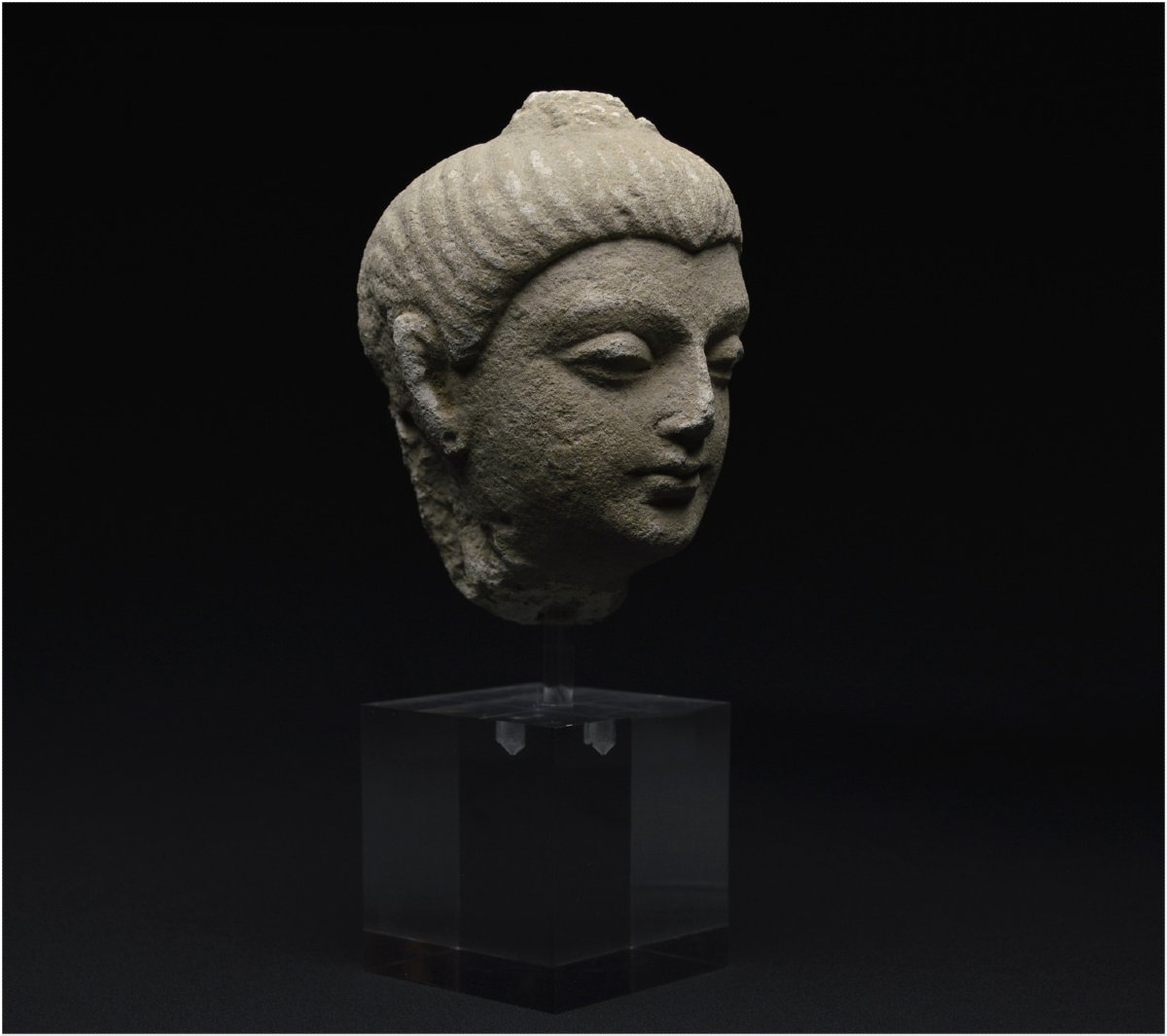 Afghanistan / Pakistan, Aire du Gandhara, IIème-IVème siècle ap J.  -C., Tête de Bouddha, Stuc-photo-2