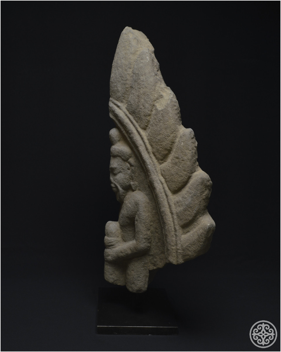 Vietnam, 10th-12th Century, Ancient Kingdom Of Champa, Large Antefix Decorated With A Dvarapala, Sandstone-photo-2