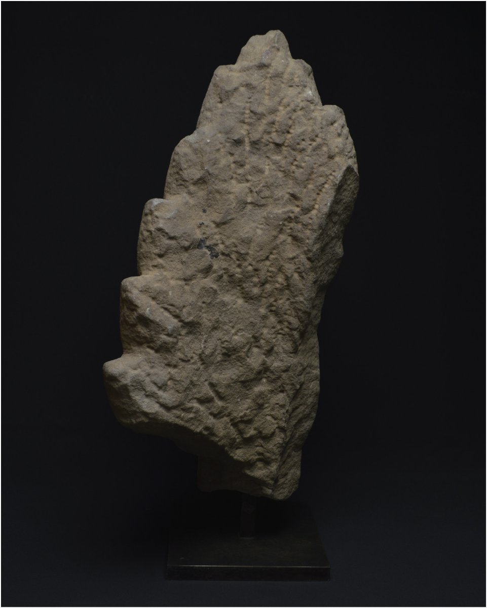 Vietnam, 10th-12th Century, Ancient Kingdom Of Champa, Large Antefix Decorated With A Dvarapala, Sandstone-photo-2