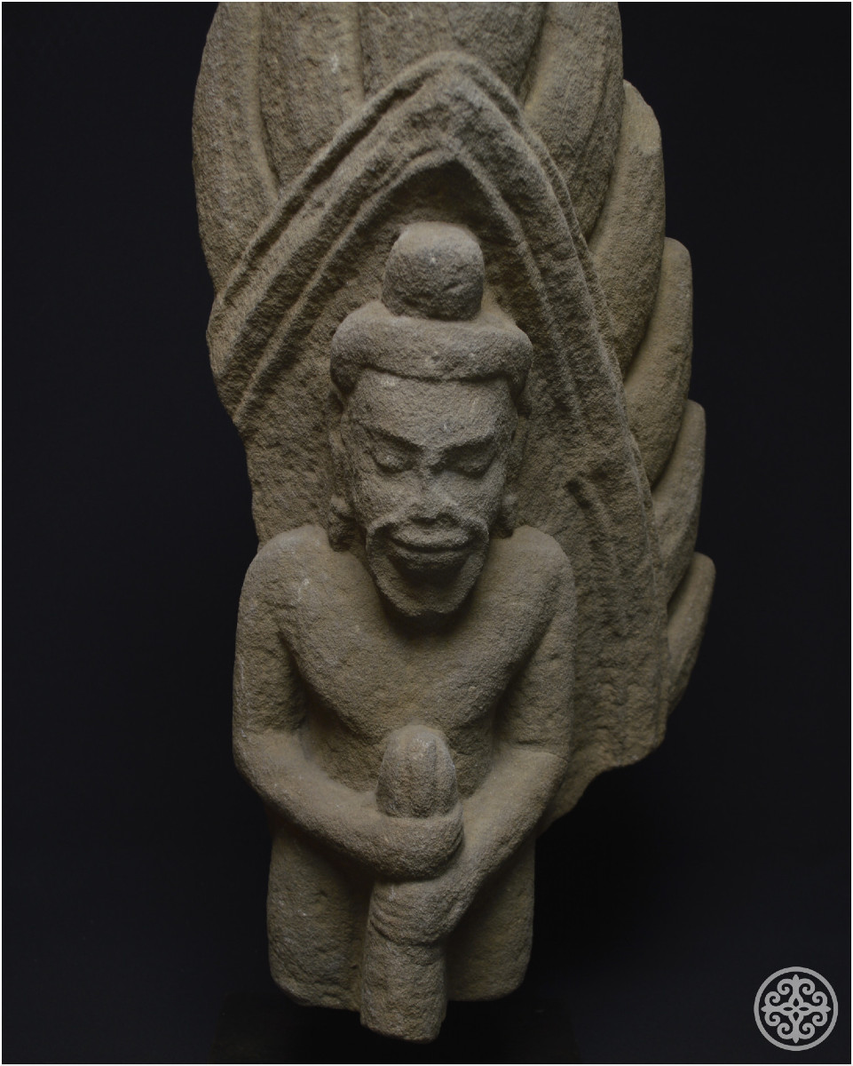 Vietnam, 10th-12th Century, Ancient Kingdom Of Champa, Large Antefix Decorated With A Dvarapala, Sandstone-photo-5