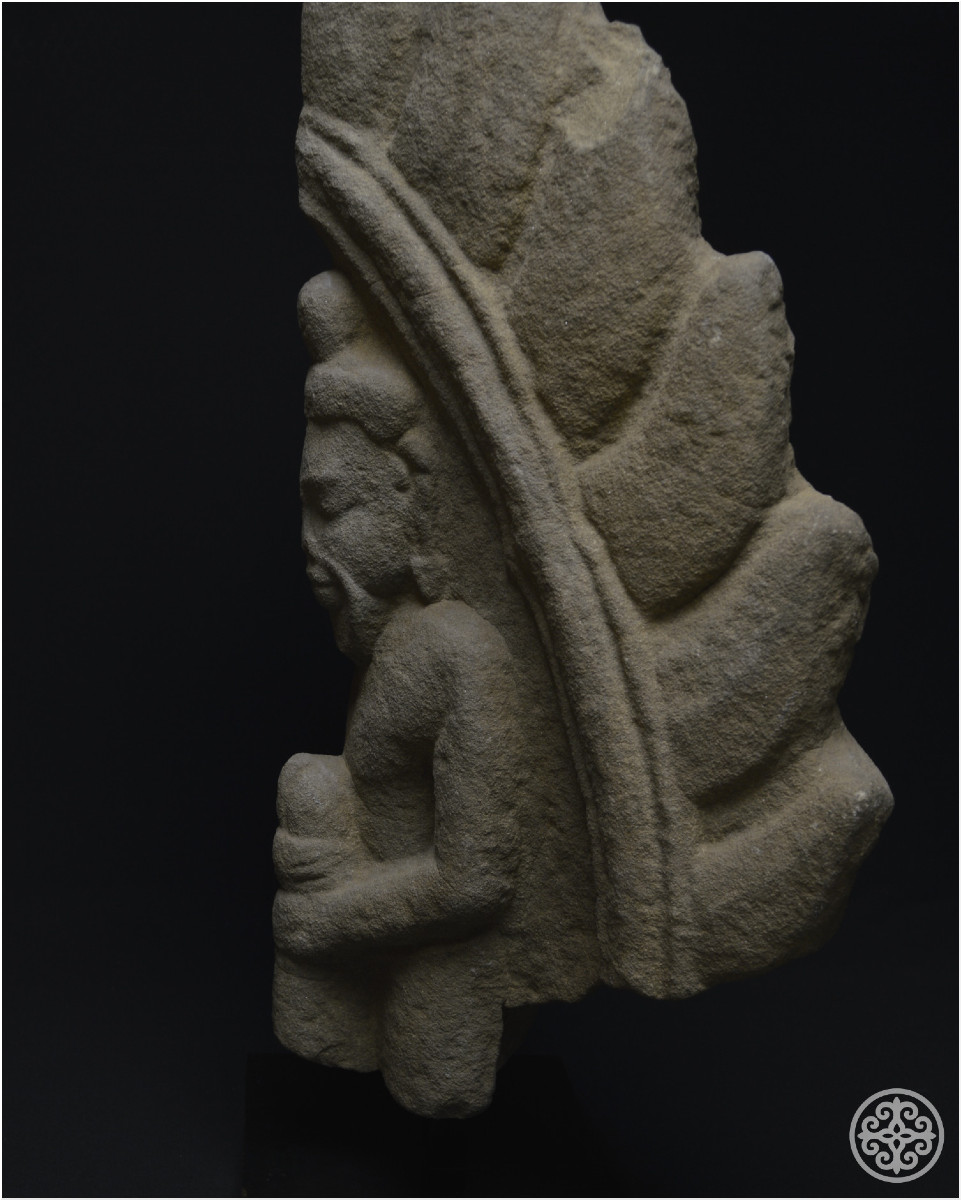 Vietnam, 10th-12th Century, Ancient Kingdom Of Champa, Large Antefix Decorated With A Dvarapala, Sandstone-photo-6