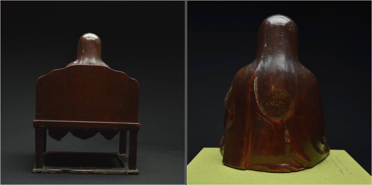 Japon, Époque médiévale, XVème siècle, Groupe en bois laqué polychrome représentant Bodhidharma-photo-1