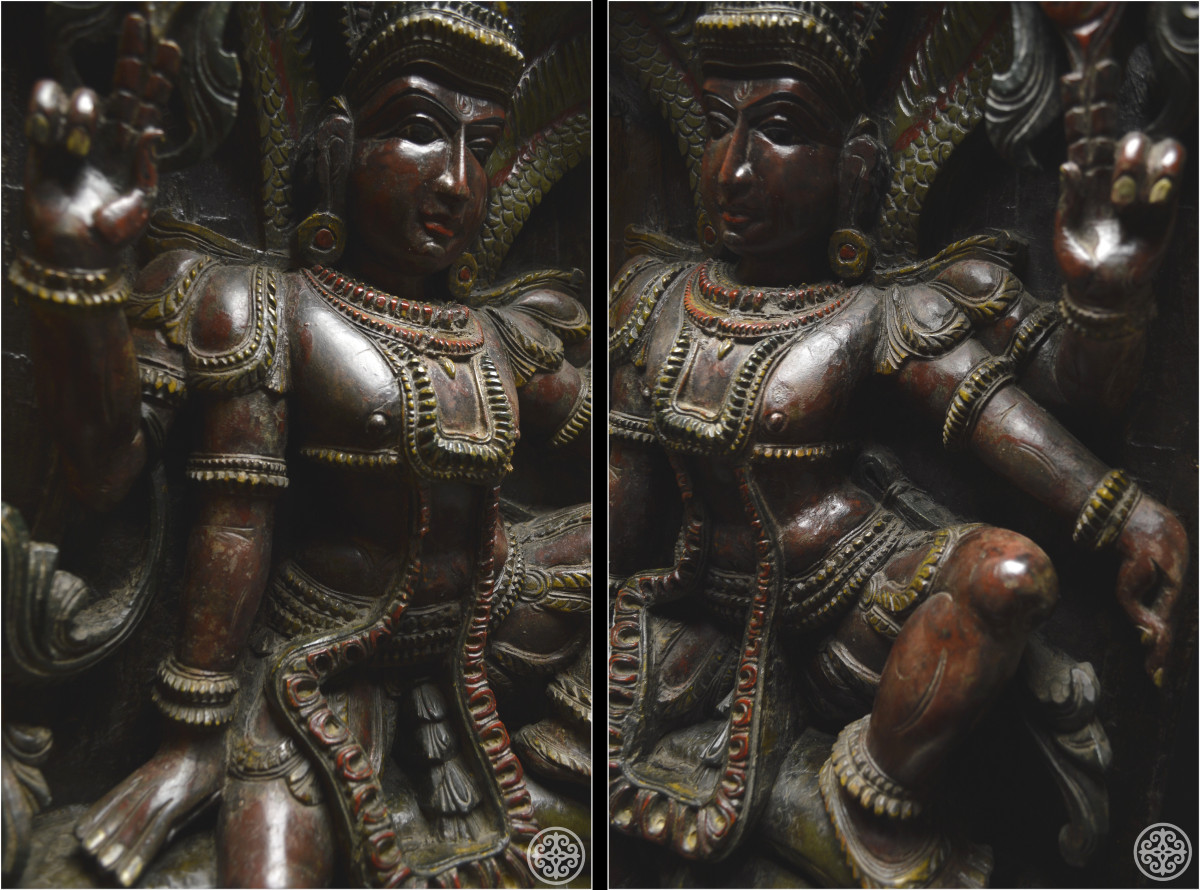 Inde, Fin XIXème - début XXème siècle, Grand panneau en bois polychrome représentant Vishnou-photo-3