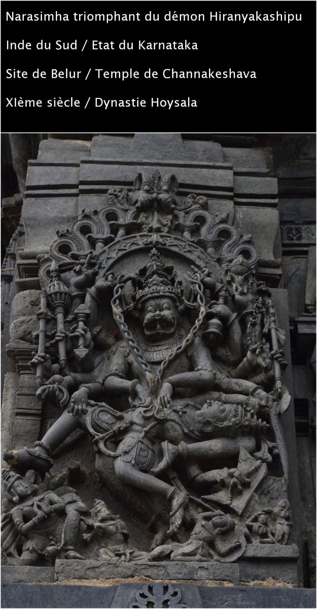 Inde, Fin XIXème - début XXème siècle, Grand panneau en bois polychrome représentant Narasimha-photo-8