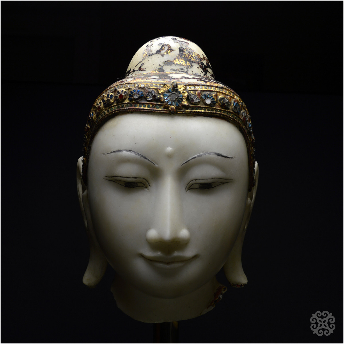 Burma, Konbaung Dynasty (1752 - 1885), Large Buddha Head, Lacquered And Gilded Marble-photo-3