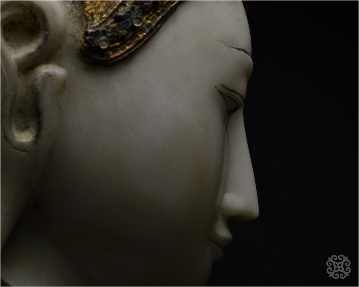 Burma, Konbaung Dynasty (1752 - 1885), Large Buddha Head, Lacquered And Gilded Marble-photo-7