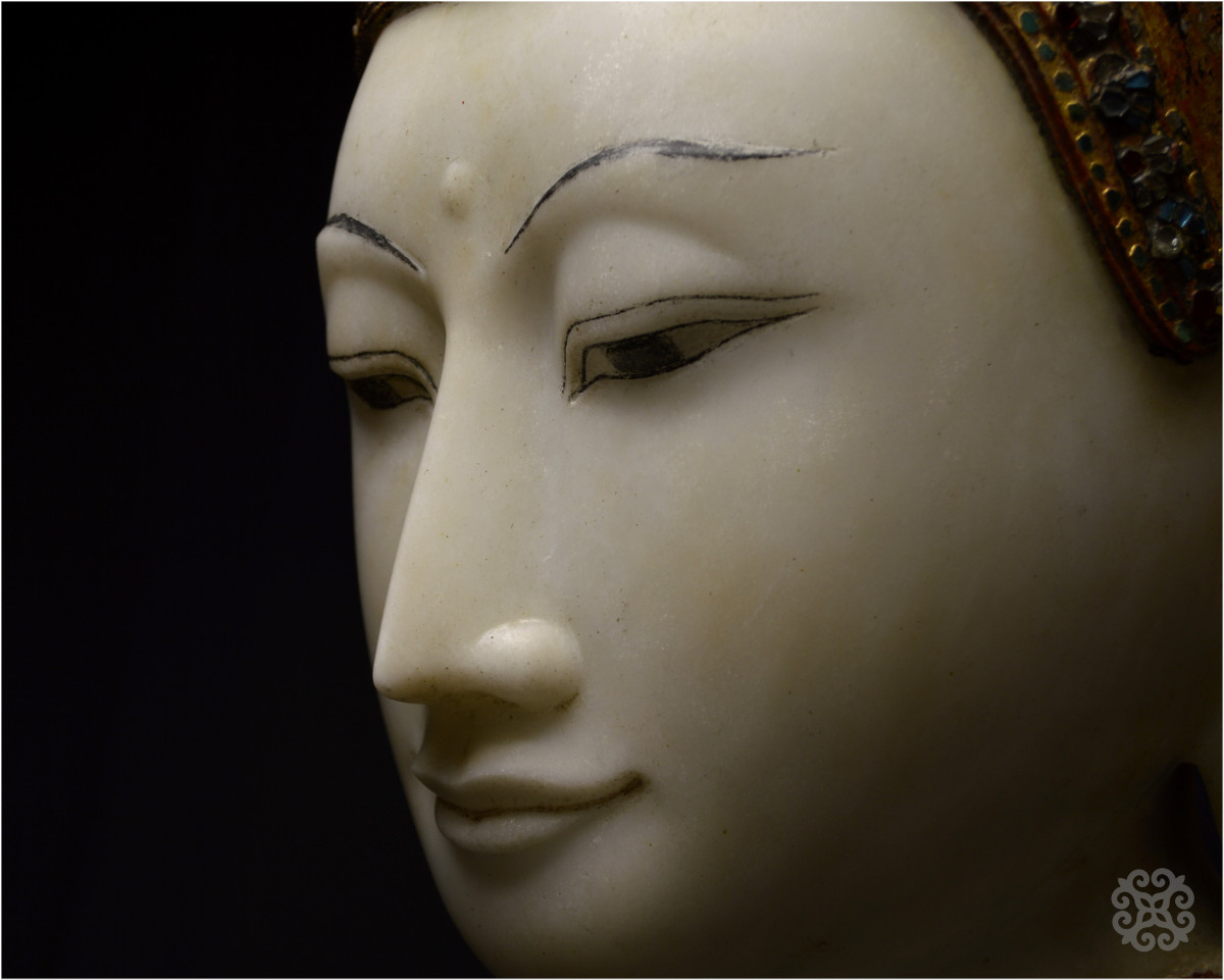 Burma, Konbaung Dynasty (1752 - 1885), Large Buddha Head, Lacquered And Gilded Marble-photo-8
