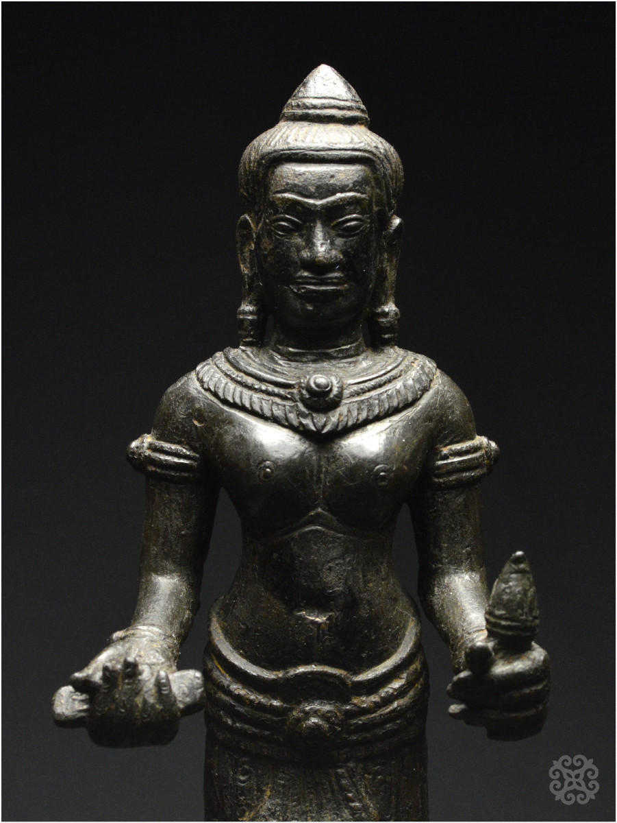 Ancient Khmer Empire, Angkorian Period, 12th–13th Century, Bronze Statuette Of Prajnaparamita-photo-4