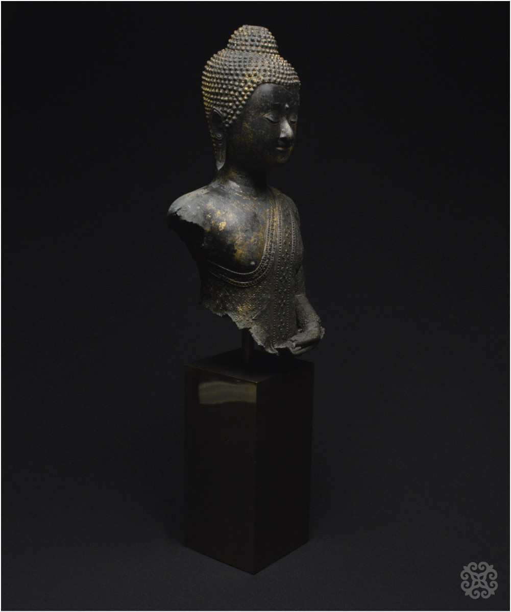 Ancien Royaume de Siam, Première moitié du XIXème siècle, Buste du Bouddha Maravijaya, Bronze -photo-2