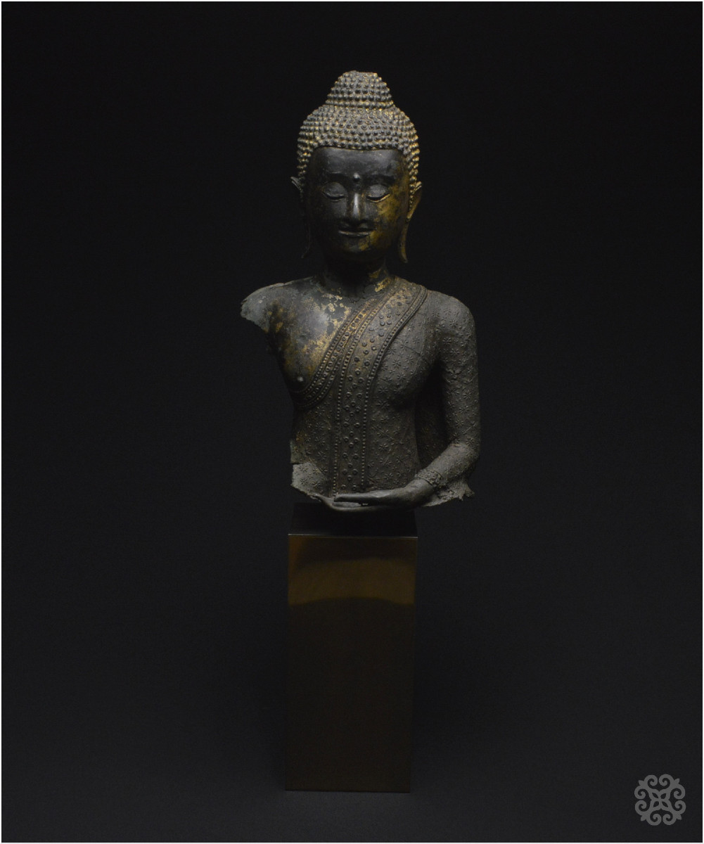 Ancien Royaume de Siam, Première moitié du XIXème siècle, Buste du Bouddha Maravijaya, Bronze -photo-3