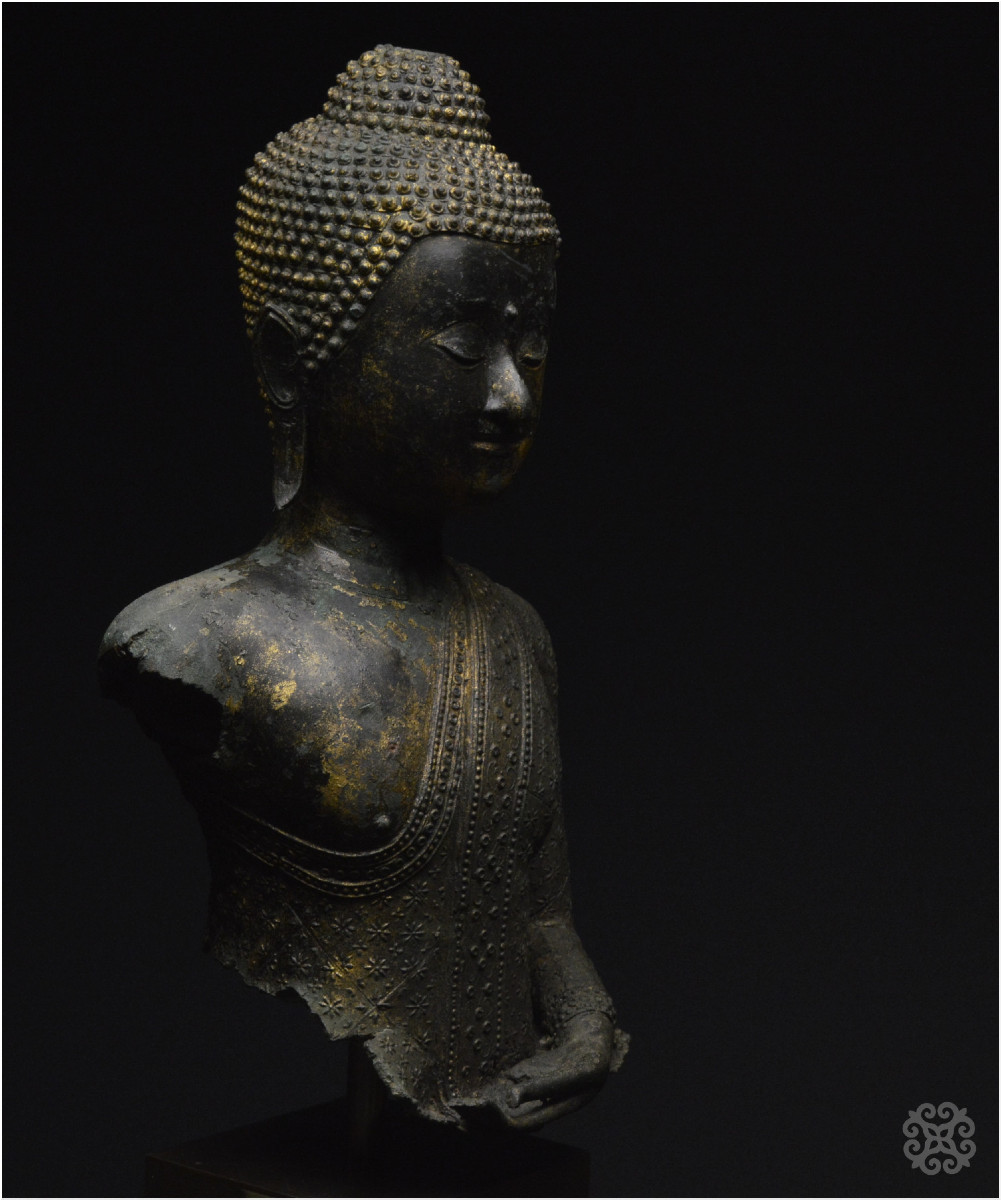 Ancien Royaume de Siam, Première moitié du XIXème siècle, Buste du Bouddha Maravijaya, Bronze -photo-2