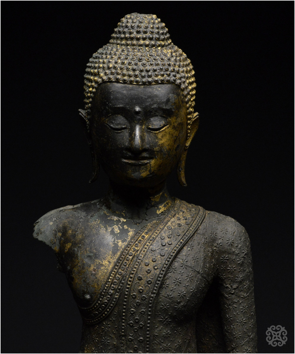 Ancien Royaume de Siam, Première moitié du XIXème siècle, Buste du Bouddha Maravijaya, Bronze -photo-7