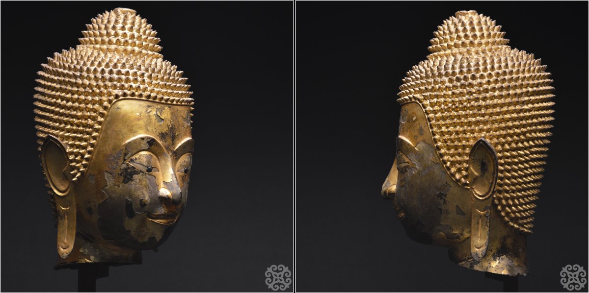 Former Kingdom Of Siam, Ayutthaya, 16th–17th Centuries, Buddha Head In Lacquered And Gilded Bronze-photo-2