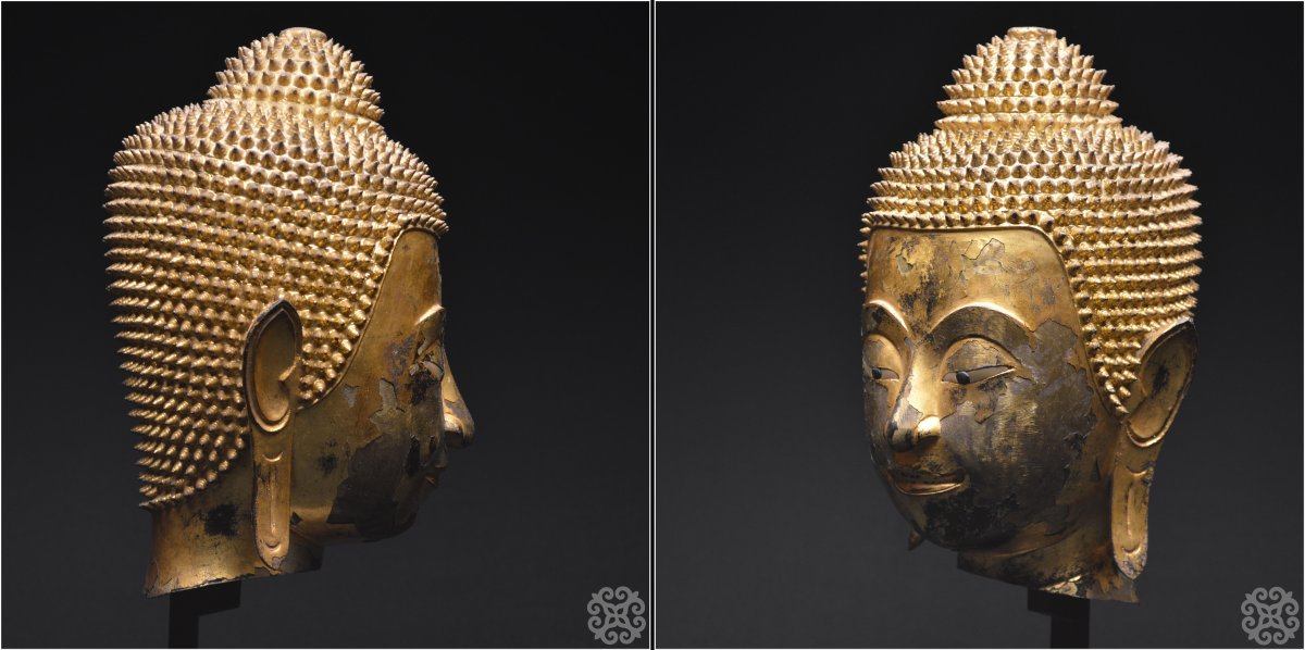 Former Kingdom Of Siam, Ayutthaya, 16th–17th Centuries, Buddha Head In Lacquered And Gilded Bronze-photo-4