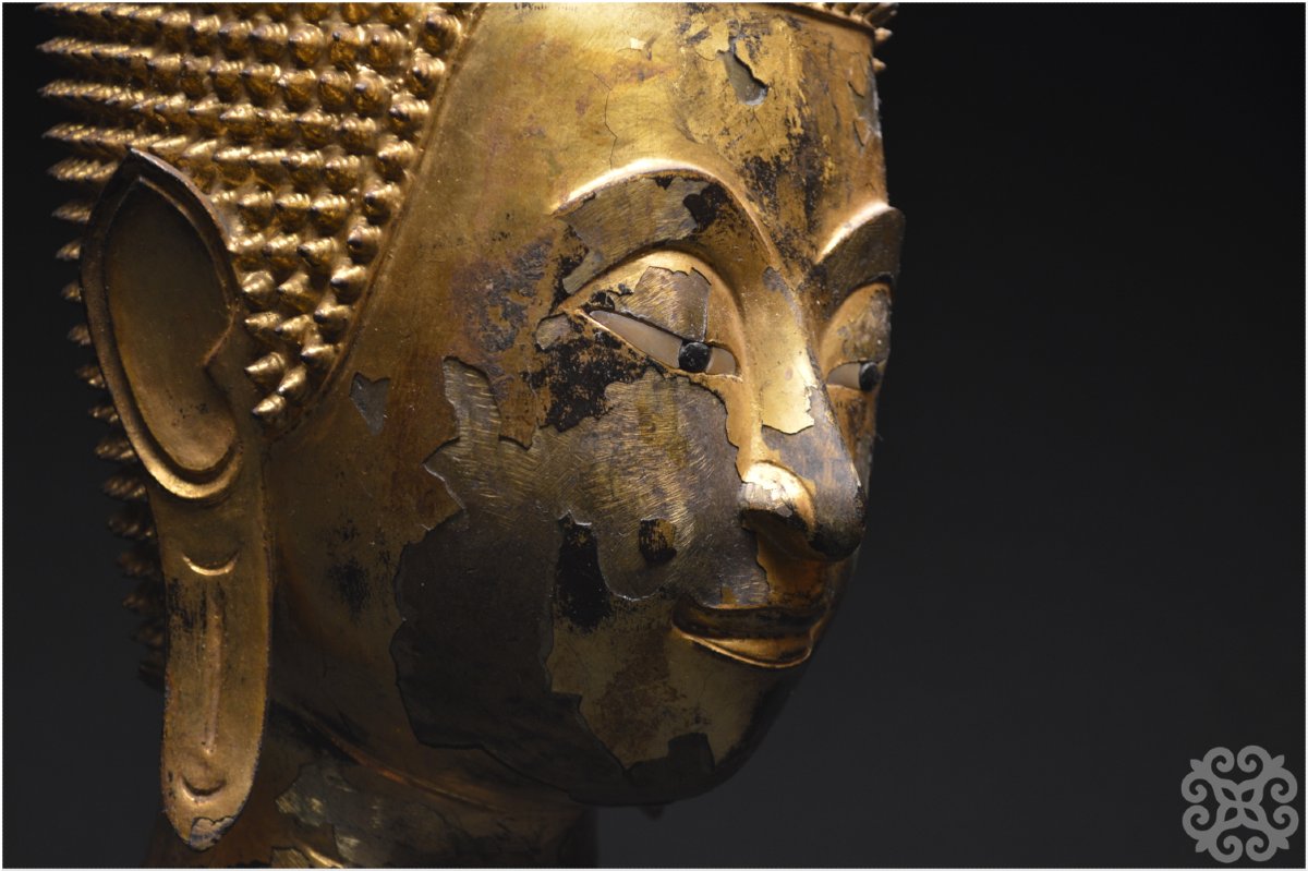 Former Kingdom Of Siam, Ayutthaya, 16th–17th Centuries, Buddha Head In Lacquered And Gilded Bronze-photo-6