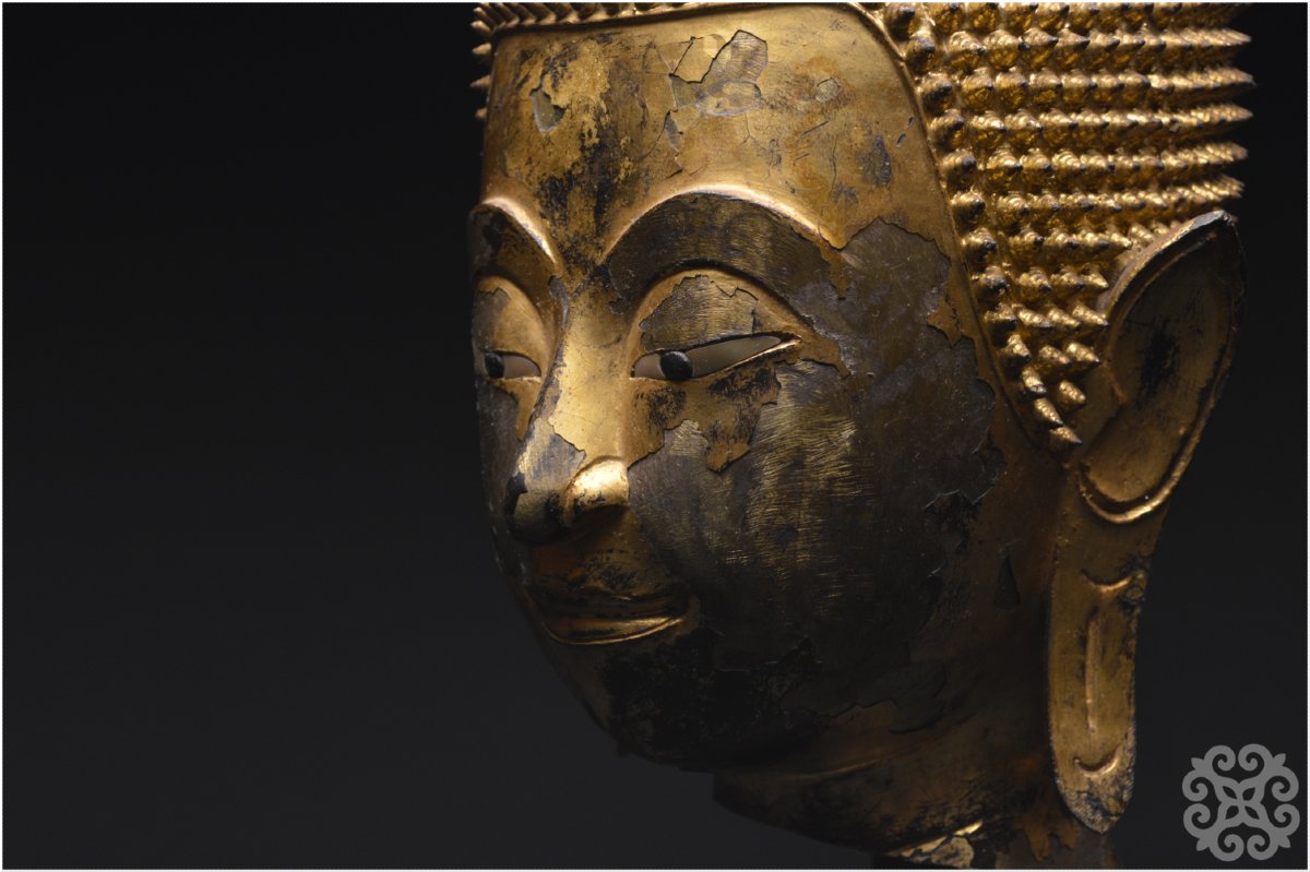 Former Kingdom Of Siam, Ayutthaya, 16th–17th Centuries, Buddha Head In Lacquered And Gilded Bronze-photo-8