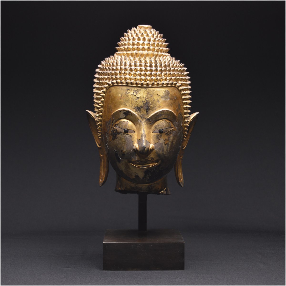 Former Kingdom Of Siam, Ayutthaya, 16th–17th Centuries, Buddha Head In Lacquered And Gilded Bronze