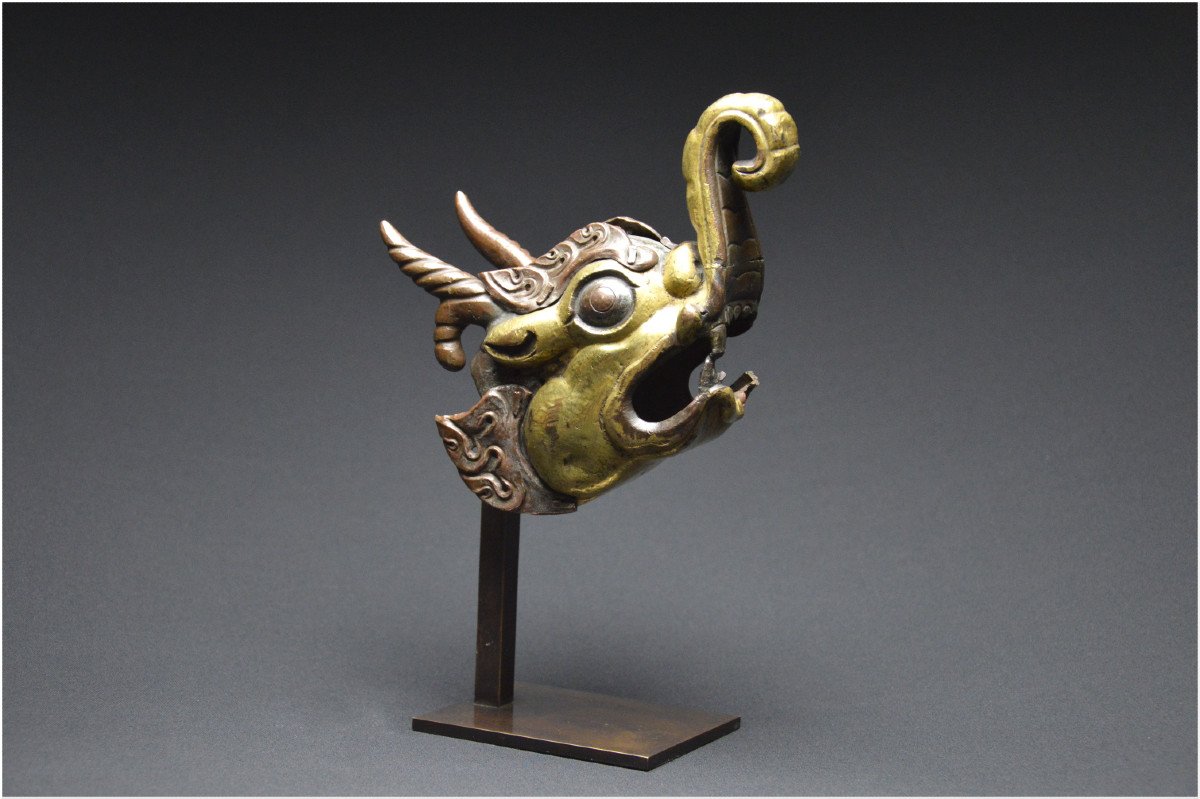 Tibet, 18th Century / Large Buddhist Chimera Head / Bronze And Copper