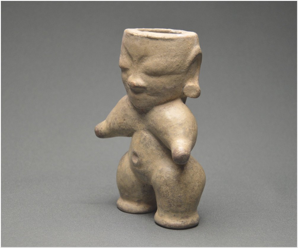 Colombia, Zenú Civilization, 1000 - 1500 Ad, Ceramic Figure With Gray-beige Slip-photo-3