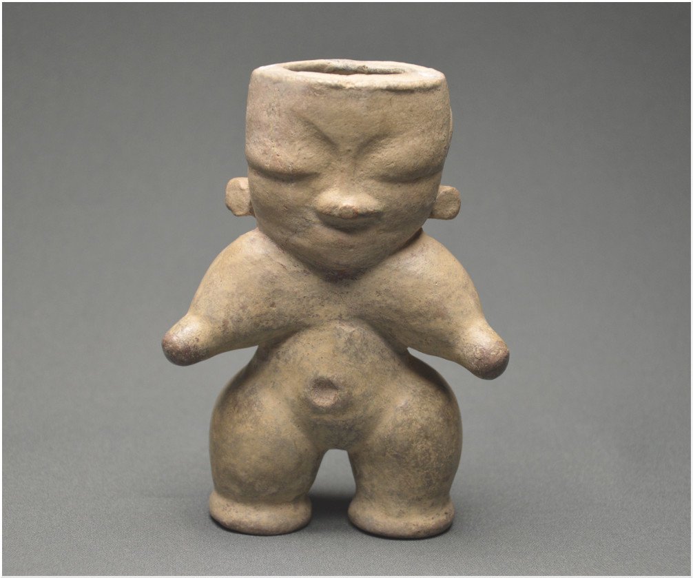 Colombia, Zenú Civilization, 1000 - 1500 Ad, Ceramic Figure With Gray-beige Slip