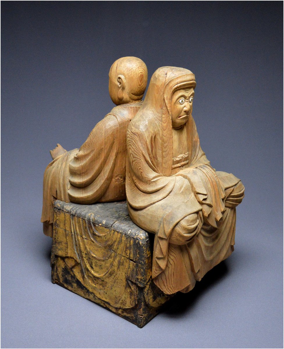 Zen Buddhism, Japan, Edo Period (1616–1868), Important Wooden Group Representing Bodhidharma And An Arhat-photo-4