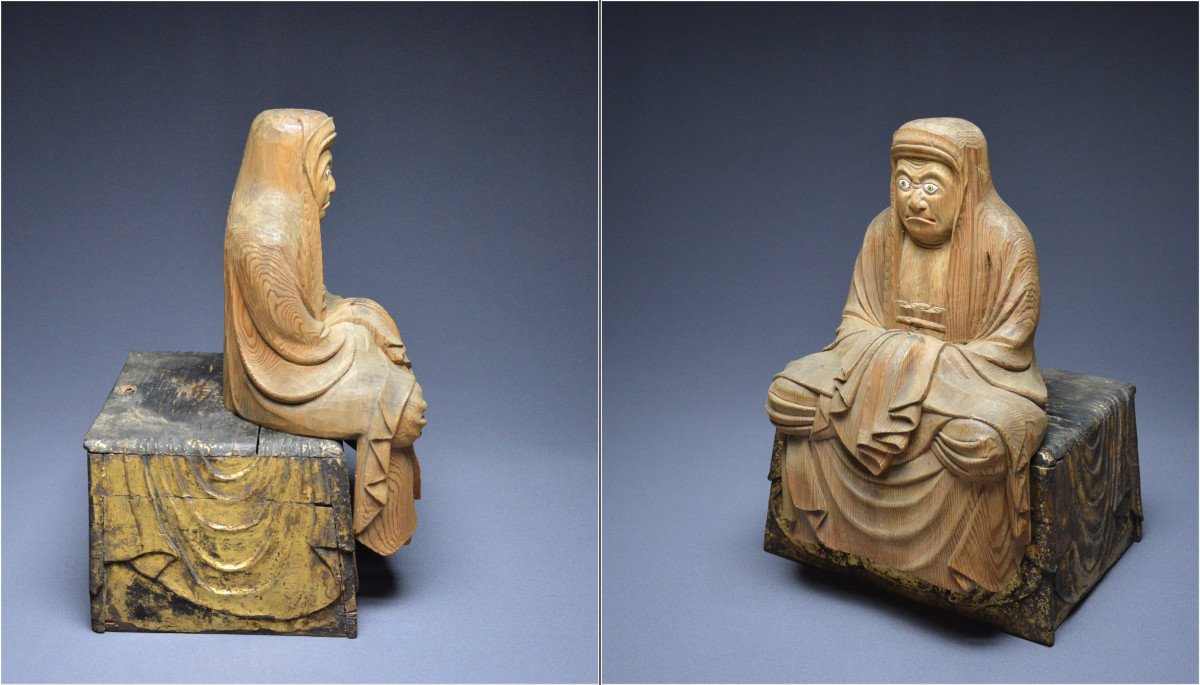 Zen Buddhism, Japan, Edo Period (1616–1868), Important Wooden Group Representing Bodhidharma And An Arhat-photo-3