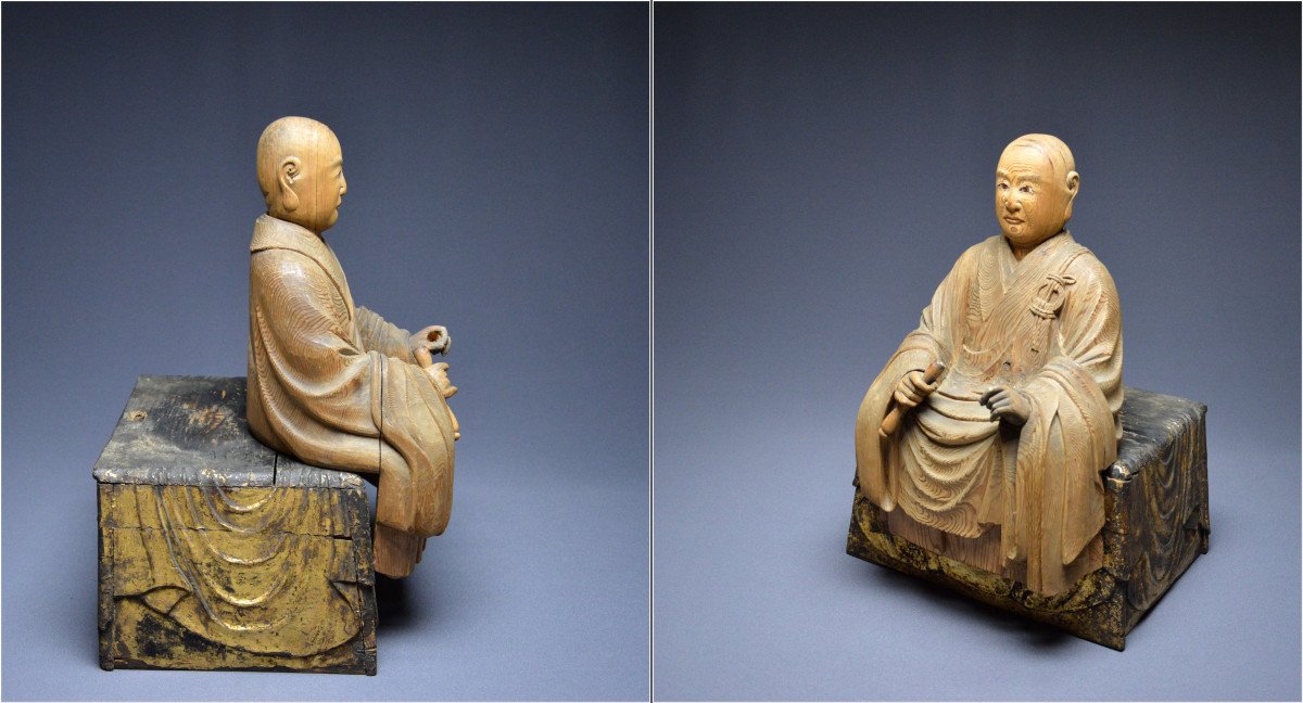 Zen Buddhism, Japan, Edo Period (1616–1868), Important Wooden Group Representing Bodhidharma And An Arhat-photo-4