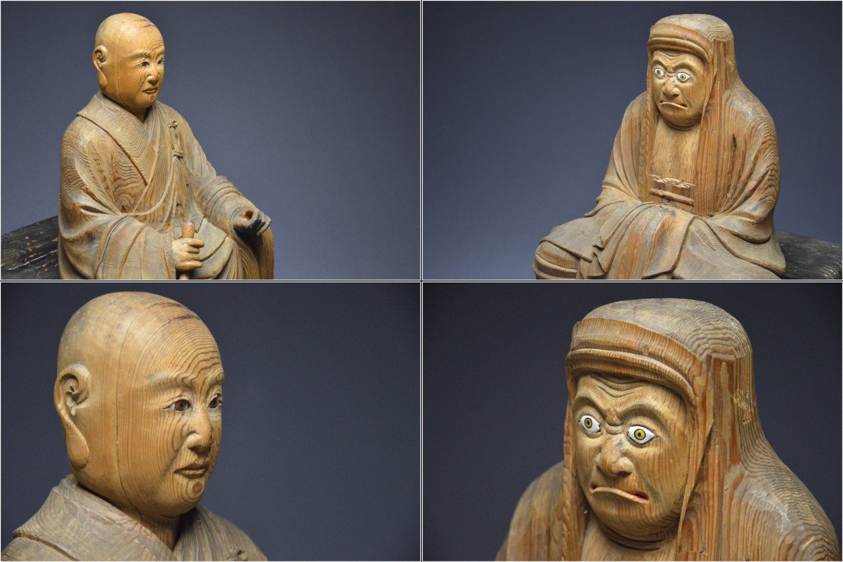Zen Buddhism, Japan, Edo Period (1616–1868), Important Wooden Group Representing Bodhidharma And An Arhat-photo-6