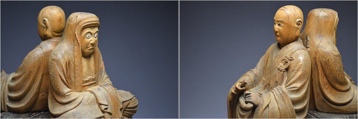 Zen Buddhism, Japan, Edo Period (1616–1868), Important Wooden Group Representing Bodhidharma And An Arhat-photo-5