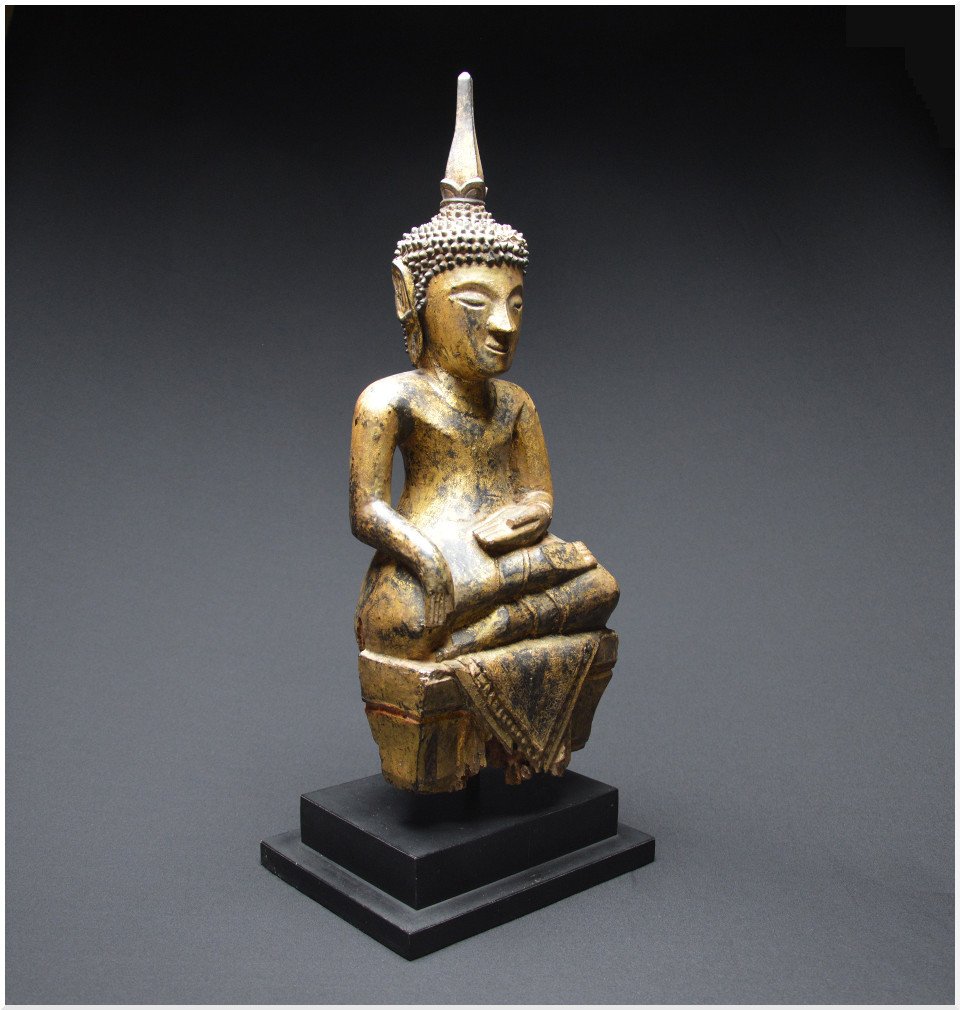Porte-clés Miniature En Bois De Bouddha Sakyamuni - Style Antique, Dimensions Statue : 2.2x1.9x4.0 Cm - Ornement Feng Shui Et Porte-bonheur
