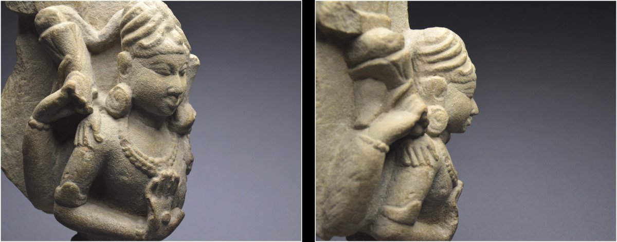 India / Medieval Period - 11th Century / Fragment Of A Sandstone Stele Representing Vishnu-photo-6