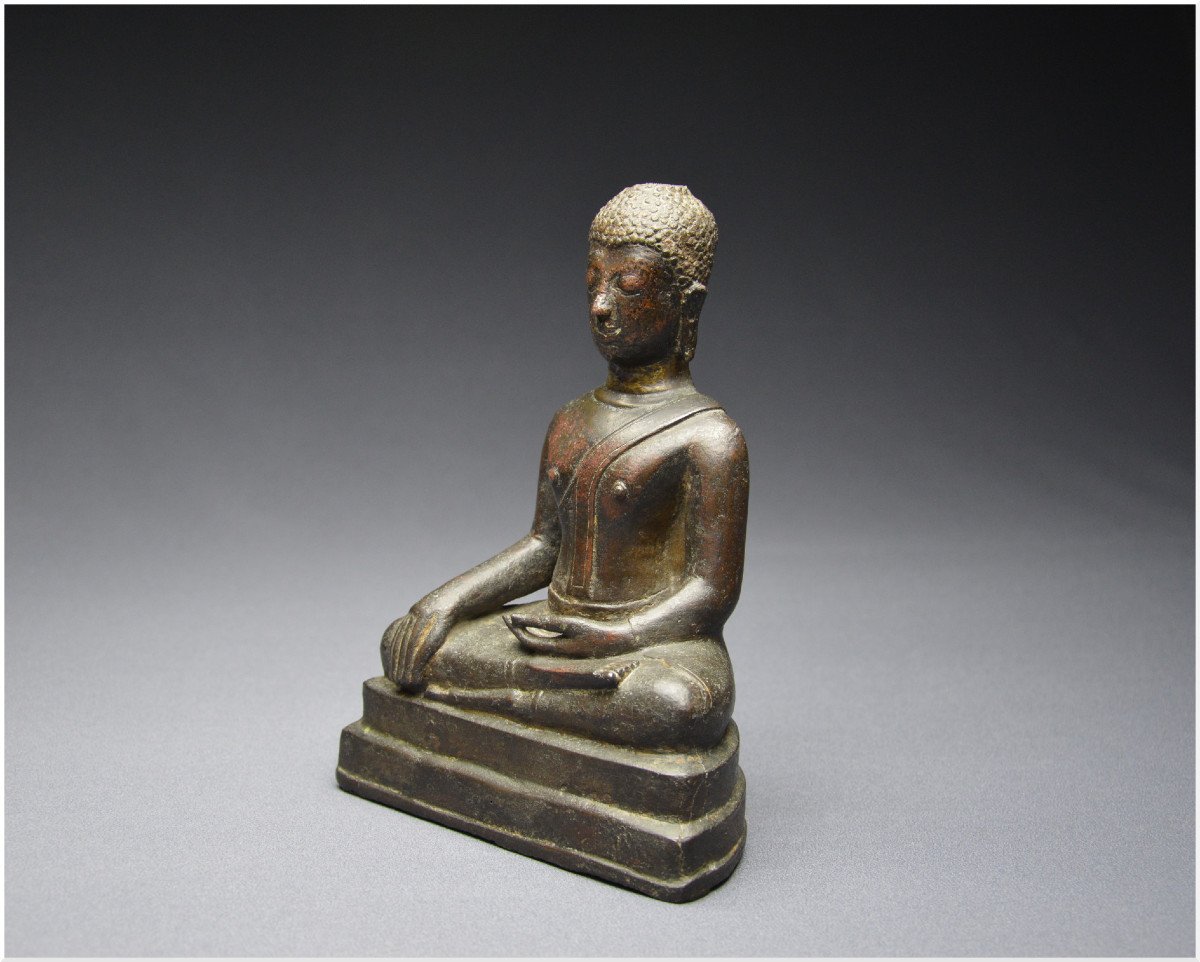Ancien Royaume de Siam, XVIIème - XVIIIème siècle, École de Sukhothaï, Bouddha Sakyamuni en bronze-photo-3