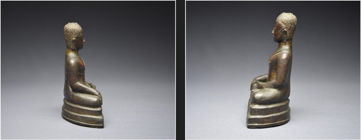 Ancien Royaume de Siam, XVIIème - XVIIIème siècle, École de Sukhothaï, Bouddha Sakyamuni en bronze-photo-1