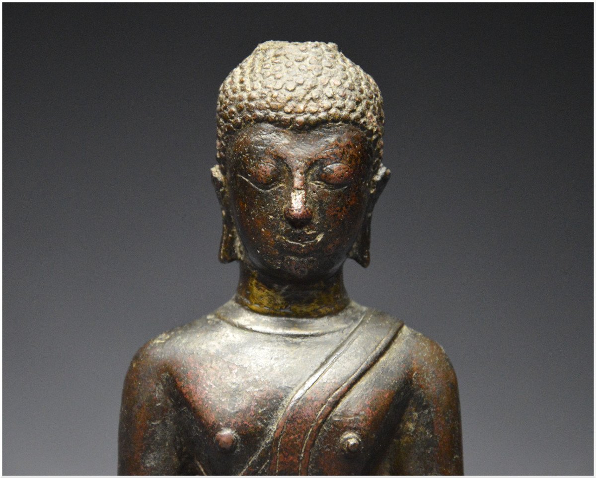 Ancien Royaume de Siam, XVIIème - XVIIIème siècle, École de Sukhothaï, Bouddha Sakyamuni en bronze-photo-6