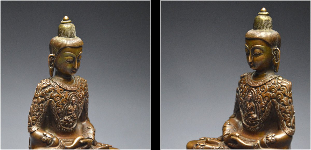 Tibet, Première moitié  du XXème siècle, Représentation de Bouddha en bronze en posture de méditation-photo-6