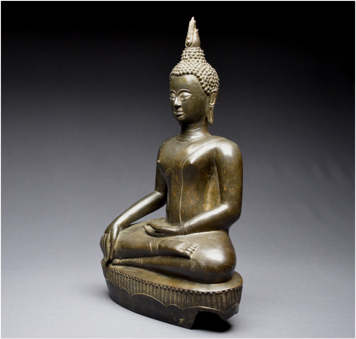Laos, 18th Century, Maravijaya Buddha In Bronze With Dark Patina-photo-3