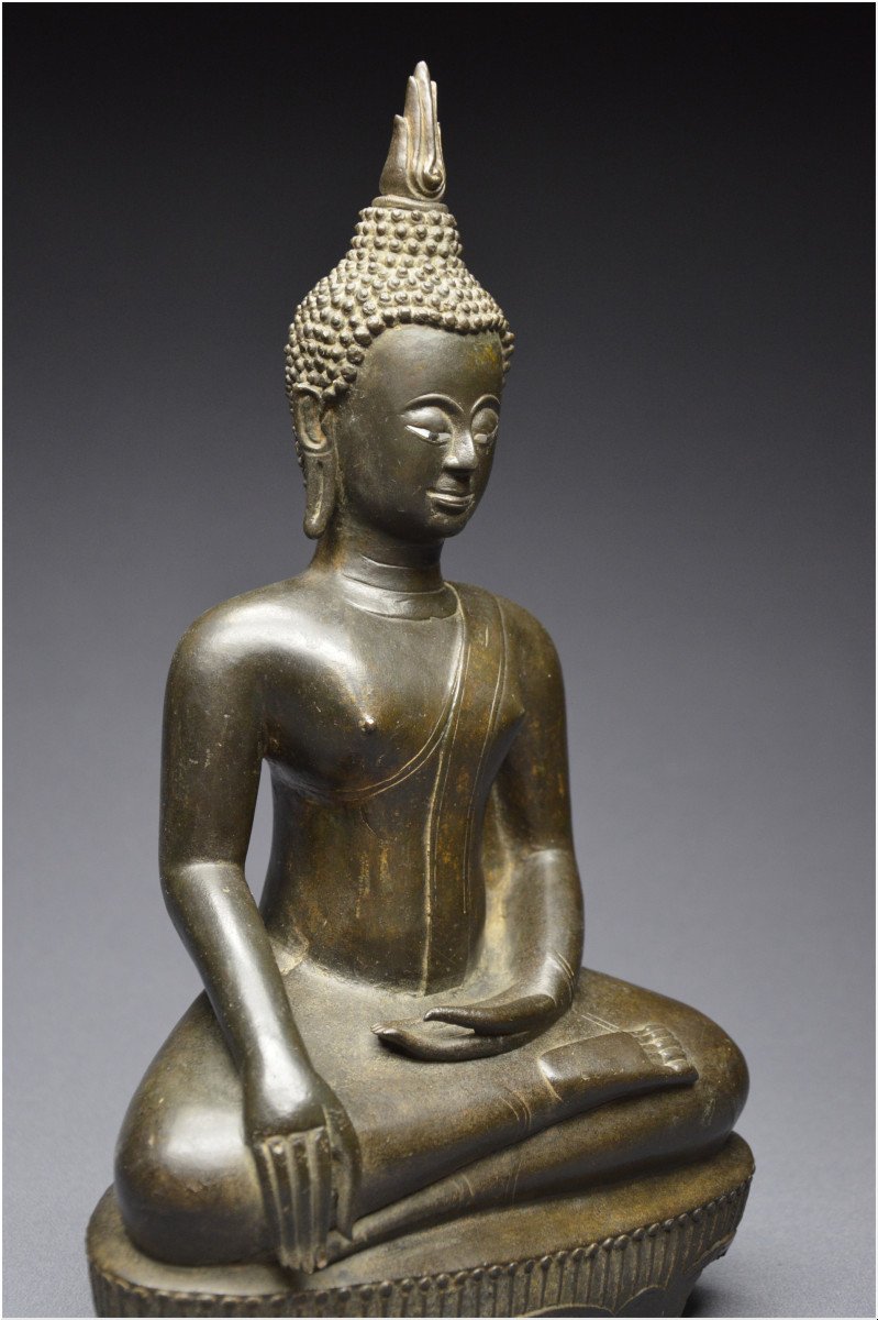 Laos, 18th Century, Maravijaya Buddha In Bronze With Dark Patina-photo-3