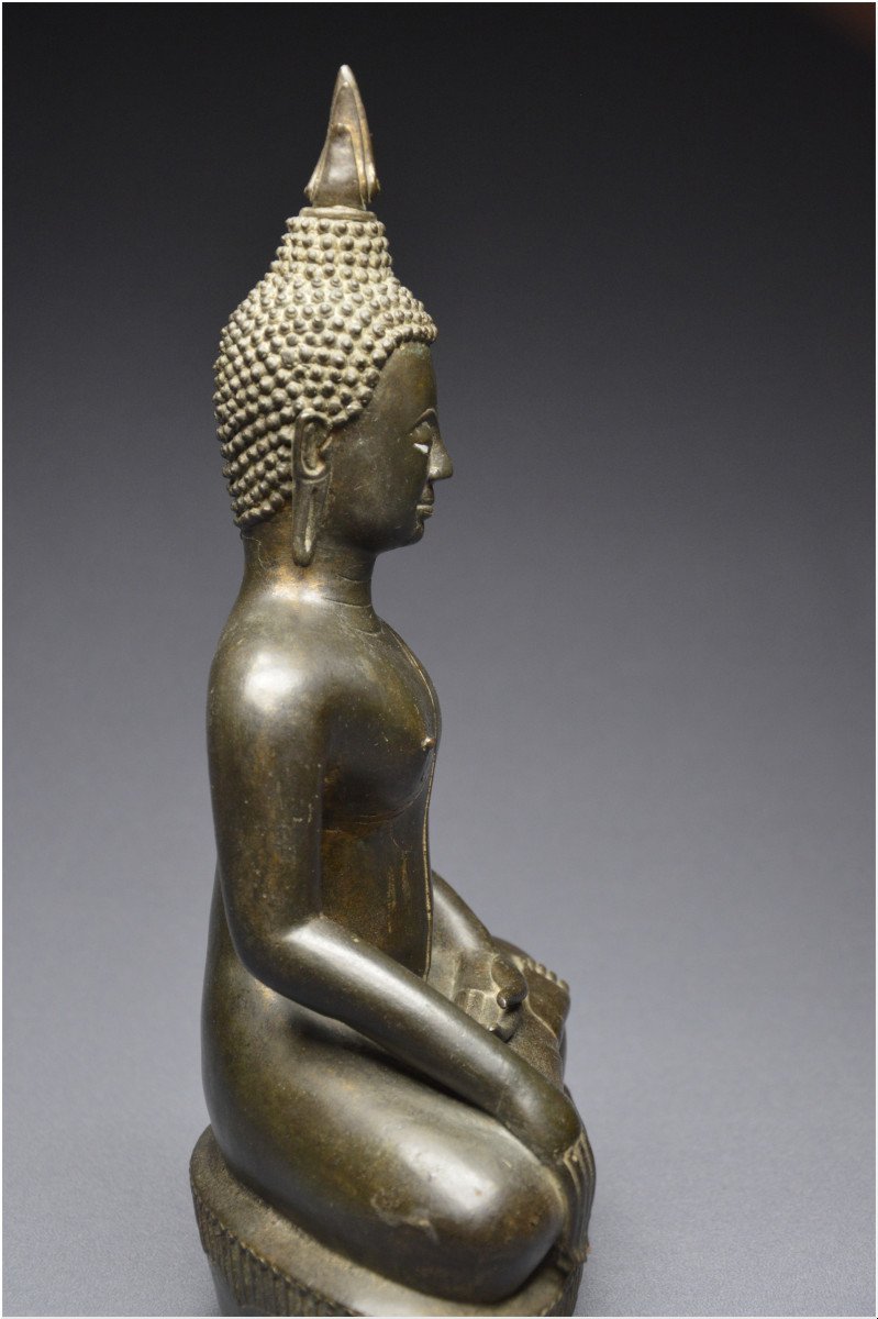 Laos, 18th Century, Maravijaya Buddha In Bronze With Dark Patina-photo-4