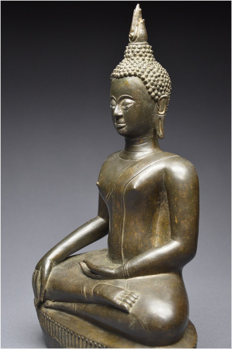 Laos, 18th Century, Maravijaya Buddha In Bronze With Dark Patina-photo-6