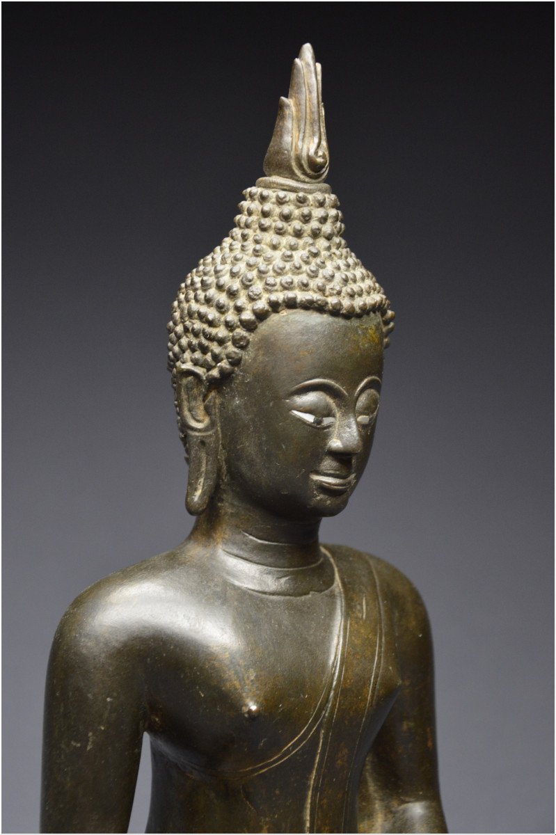 Laos, 18th Century, Maravijaya Buddha In Bronze With Dark Patina-photo-8