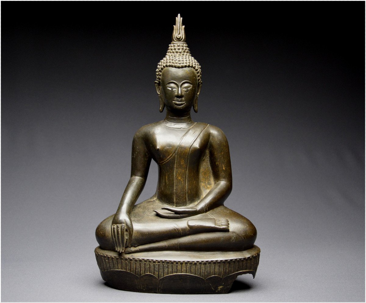 Laos, 18th Century, Maravijaya Buddha In Bronze With Dark Patina