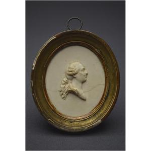 Révolution Française, Fin du XVIIIème siècle, Petit portrait de Louis XVI de profil dans un cadre doré