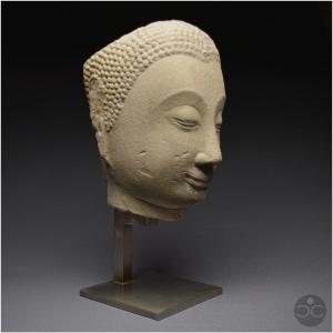 Ancient Kingdom Of Siam, 17th Century, Large Ayutthaya Style Sandstone Buddha Head