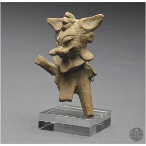Mexique, 450 - 750 ap J. -C., Culture Veracruz, Sifflet rituel anthropo-zoomorphe, Terre cuite