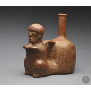 Ecuador, 1000 - 500 Bc, Chorrera Culture, Anthropomorphic Ritual Vase, Glazed Ceramic