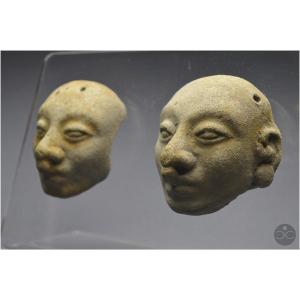 Ecuador, 500 Bc - 500 Ad, Jama-coaque Culture, Pair Of Ceremonial Masks, Ceramic