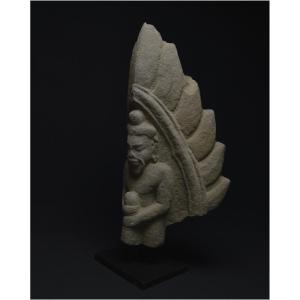 Vietnam, 10th-12th Century, Ancient Kingdom Of Champa, Large Antefix Decorated With A Dvarapala, Sandstone