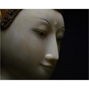 Burma, Konbaung Dynasty (1752 - 1885), Large Buddha Head, Marble And Polychrome, Base