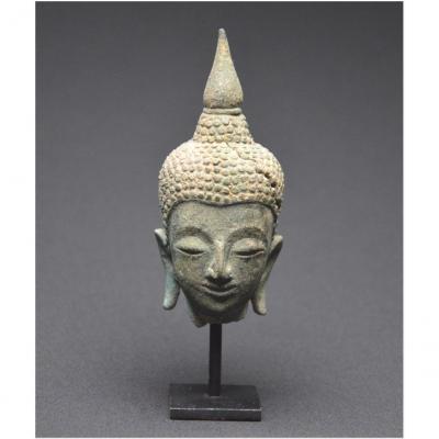 Royaume du Siam, XVIème - XVIIème siècle, École d'Ayutthaya, Petite tête de Bouddha en bronze